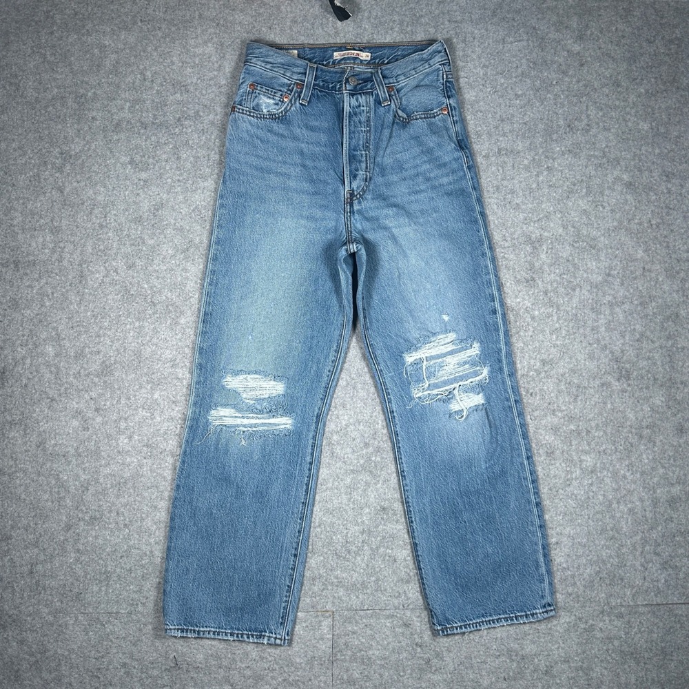 Levi's Denim Jeans Women 26 Blue Ribcage Straight Ankle Distressed High Rise